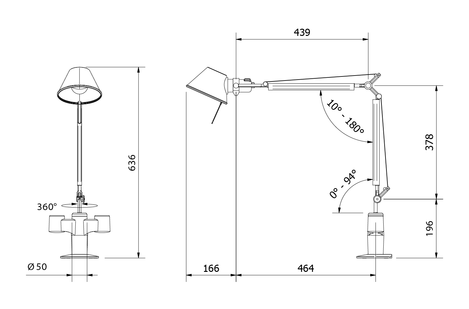 Tolomeo Mini in Double Hub - Abmessungen