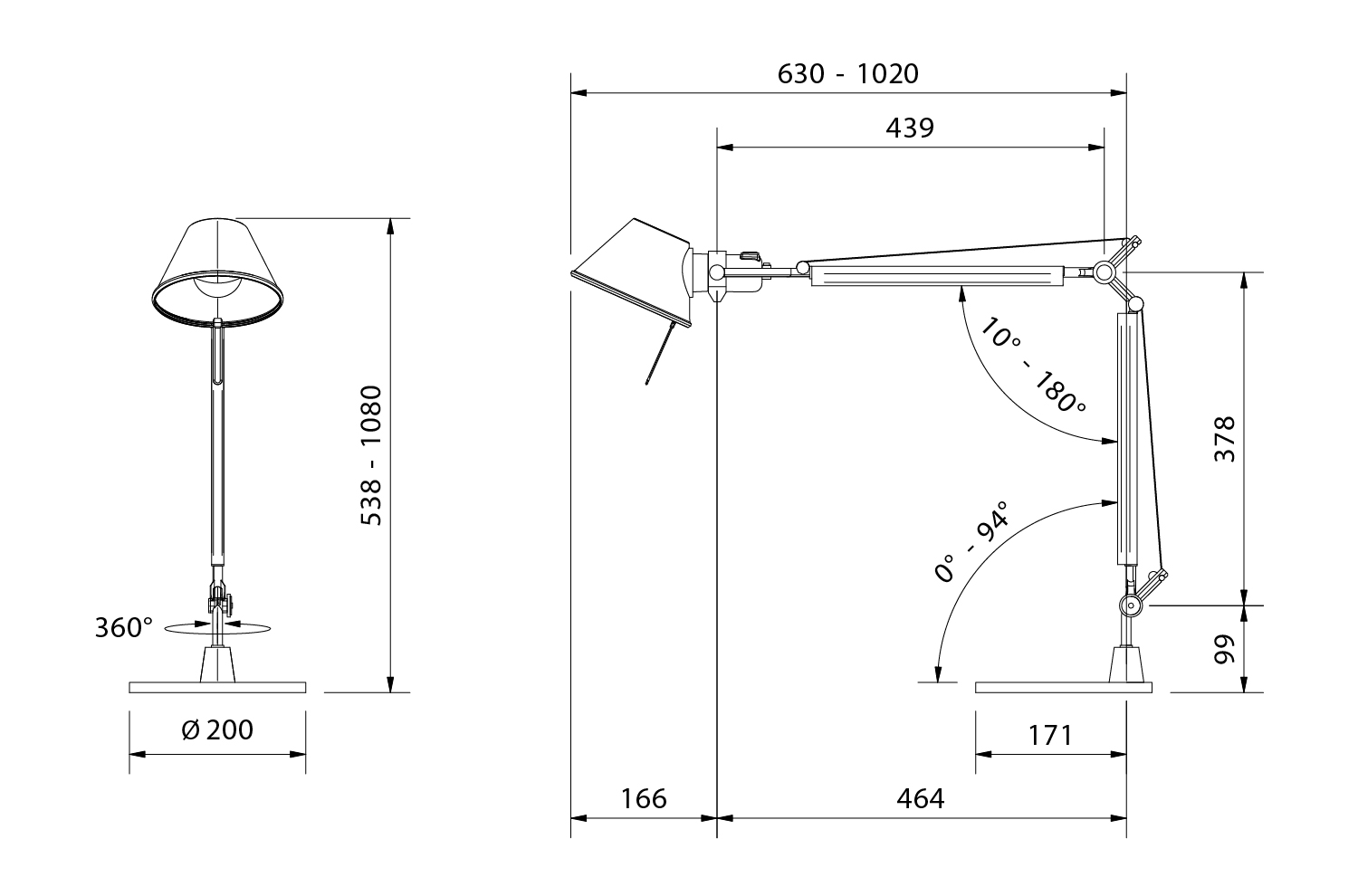 Tolomeo Mini with Weighted Base - Abmessungen