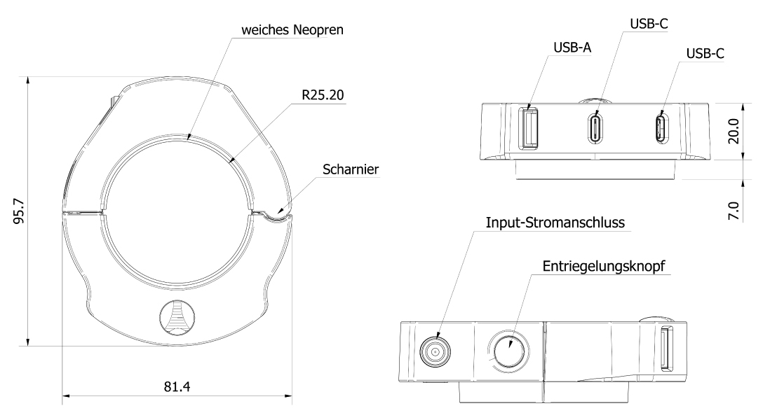 USB Charging Collar - Technische Zeichnung