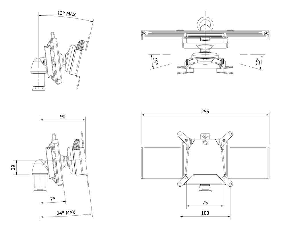 Flexi-Glide für SpaceArm - Abmessungen